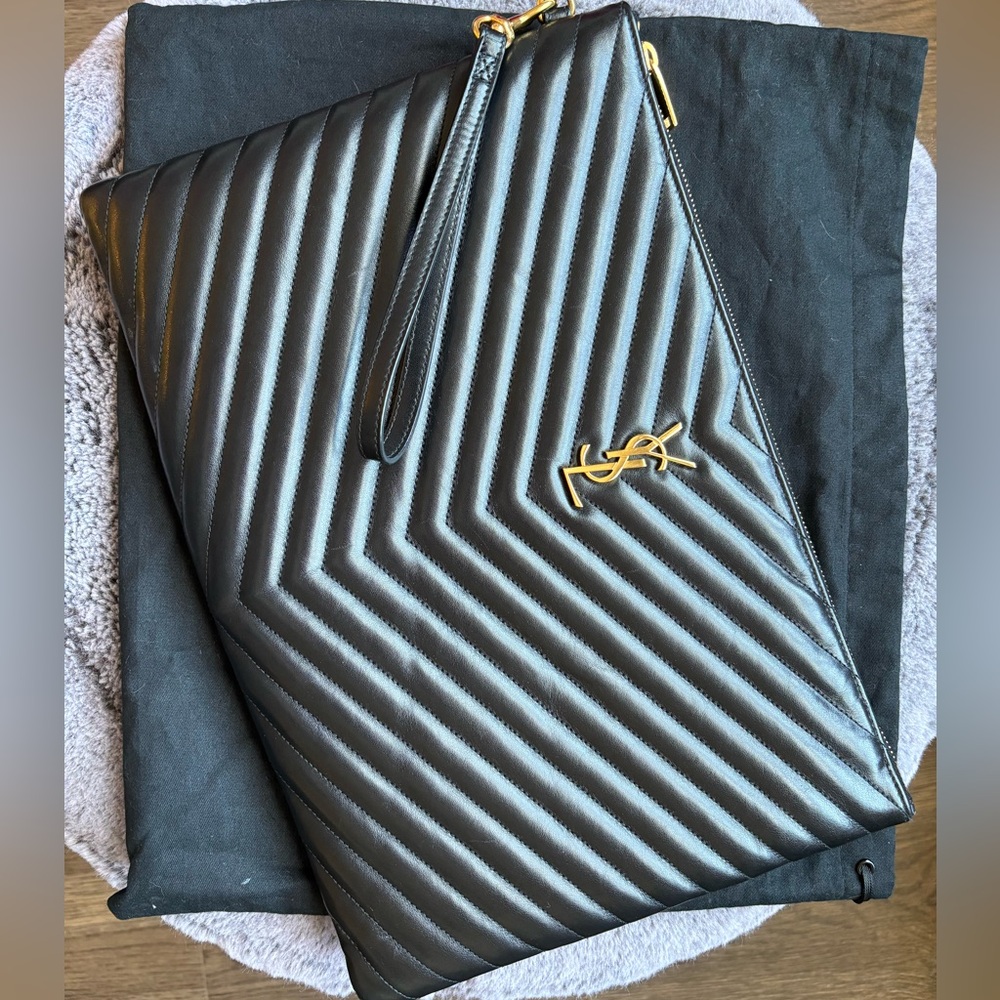 Yves Saint Laurent Black and Gold Clutch - Picture 4 of 13